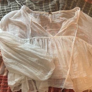 Free People white ruffle and bell sleeved top